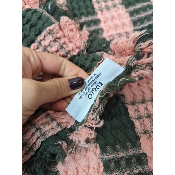 KIP&CO Floor Mat? Small Rug Gingham Pink Green Frayed 100% COTTON 27 x 17 - Picture 4 of 7